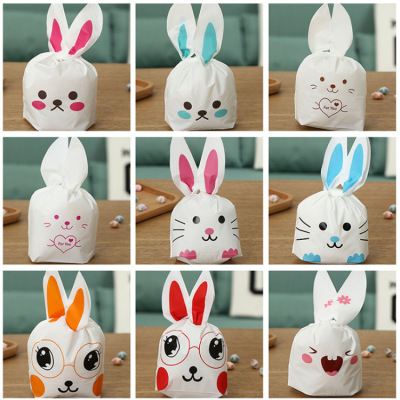 50 PCs 13.5*22 Rabbit Ears Snack Bag Three-Dimensional Rabbit Ears Baking Biscuits Plastic Cute Packaging Bag