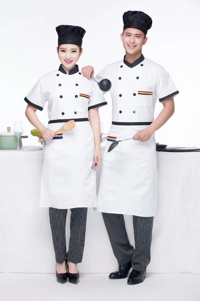 三色短袖厨师服餐饮酒店工装男女厨师服西餐厅饭店厨师工作服透气