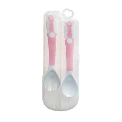 Baby twist spoon can bend to eat training fork spoon set with PP transparent box