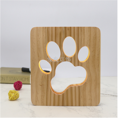 Cross border cat claw with the same modeling solid wood carving hollow out creative desk lamp new small night light 
