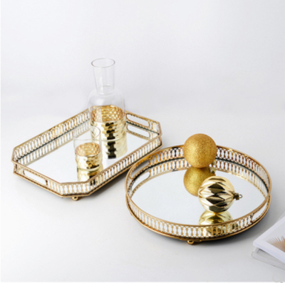 Nordic style iron plating glass plate mirror metal mirror tray sitting room placed a plate decoration