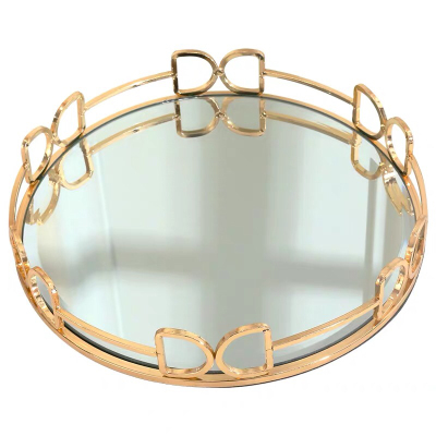 Simple and modern tieyi metal plating glass mirror tray sitting room circular storage plate
