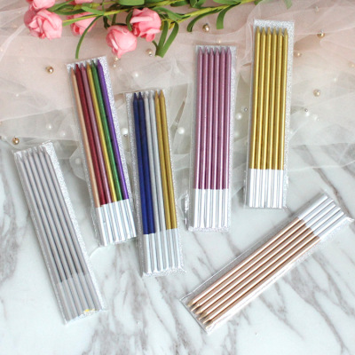 Cake Birthday Party Candle Long Brush Holder Gold-Plated Candle Eco-friendly Smokeless Pencil Candle Decoration Artistic Taper and Candle