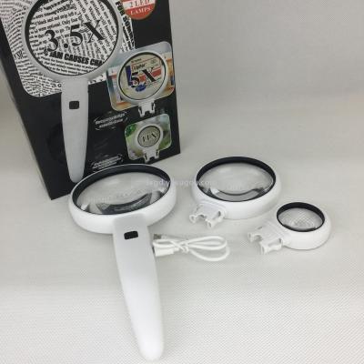 77790+75 + 37dc Main Mirror Exchange 2led Removable Handheld USB Charging Three-Piece Magnifying Glass