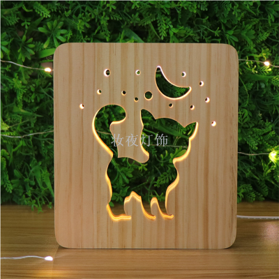 Cross-border products cute cat 3D lamp creative wooden desk lamp USB lamp creative gift support customization