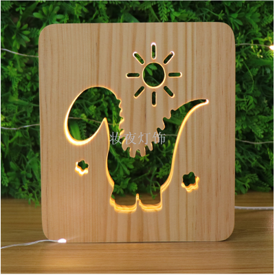 Cross border dinosaur shape USB small night light solid wood carving creative desk lamp gift lamp support customization