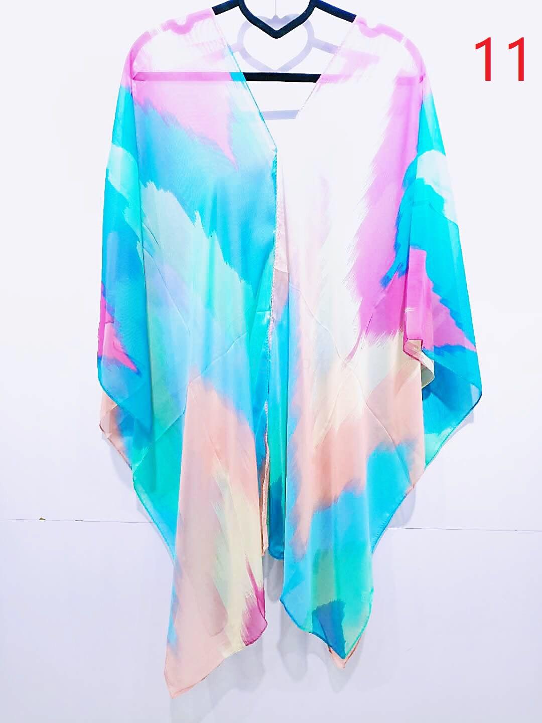 新款比基尼外搭夏季防晒衣沙滩衣珍珠扣巾雪纺印花外贸厂家直销