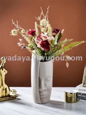 Nordic ins face art vase decoration pieces sitting room flower ceramic flower arrangement simulation false flower combination decoration