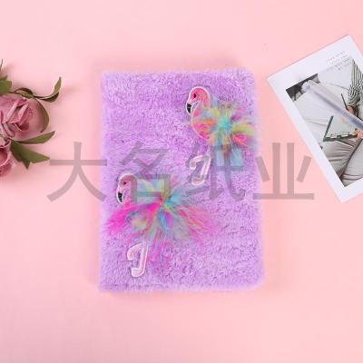 Flamingo seal the draw short plush girls hand pocket book little refreshing travel notepad cartoon express it in diary