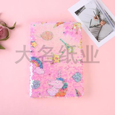 Colorful Sequins Decorated with Angel Horse Patterns Student class Notebook Homework Notebook Private Diary