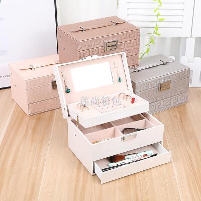 Three-Layer Automatic Drawer Jewelry Box Jewelry Storage Box Korean Watch Necklace Ear Stud Ring Box Simple Packing Box