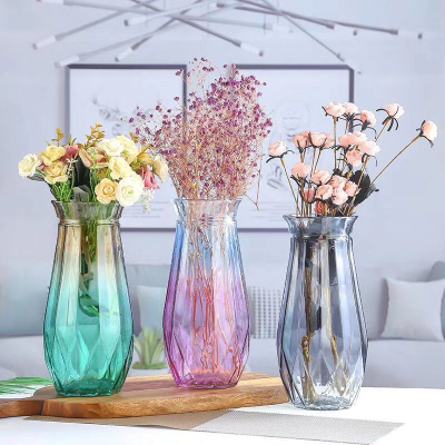 Nordic Creative Gradient Colored Glass Vase Home Living Room Water Dried Flower Flower Arrangement Ornaments