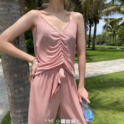 Small summer suit female high waist girdle feet summer Korean version pull rope condole belt sexy show thin pants can be worn outside the home suit