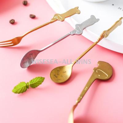 Stainless steel tableware creative gift cartoon small elephant dog spoon fork fruit fork coffee spoon