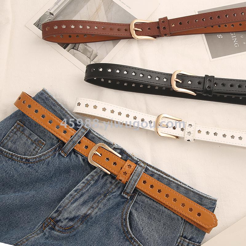 镂空女士腰带简约百搭装饰细皮带学生配牛仔裤pu软皮韩国ins 网红