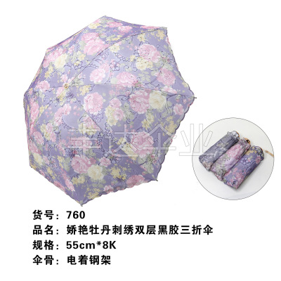 Embroidery double vinyl anti-UV Triple folding umbrella 2