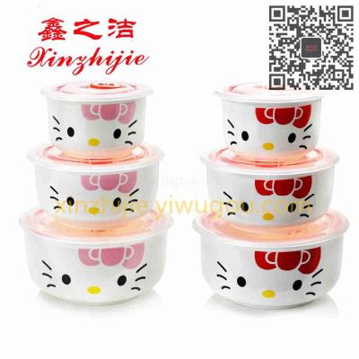 Freshness Bowl Microwave Special Bowl Ceramic Bowl Large Bone China with Lid Freshness Bowl Household Heating Sealed Bowl