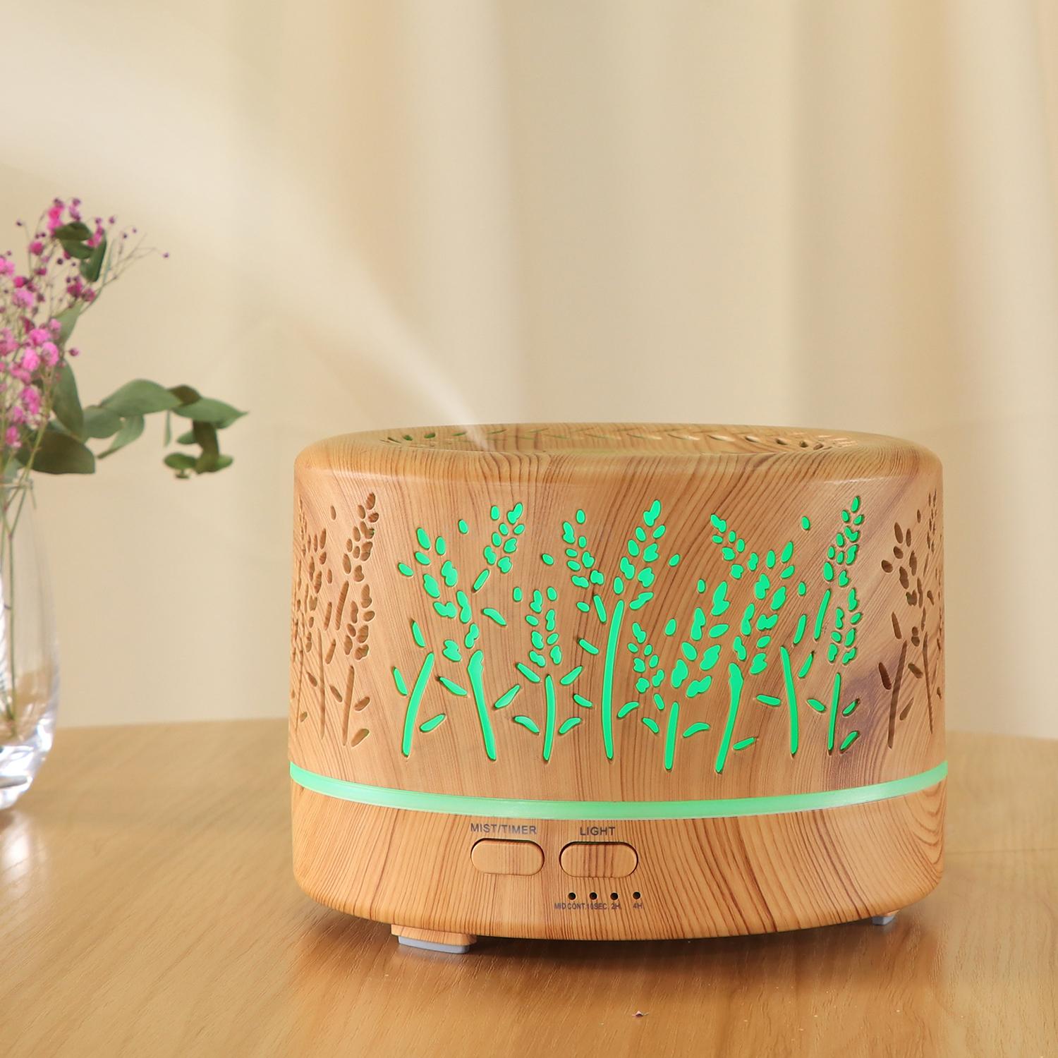 热销镂空薰衣草图案 500ML香薰机加湿器七彩香薰灯光添加精油