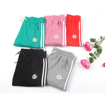 Summer New little Daisy designs Korean version of Striped Sports Pants Bubble Cotton loose show Feet nine minute Pants