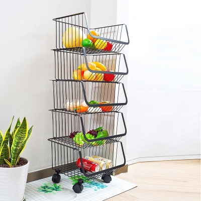 Kitchen Shelf Floor Multi-Layer Storage Rack Household Movable Storage Basket Kitchen Supplies Fruit and Vegetable Basket
