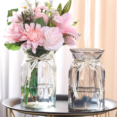 European-Style Creative Transparent Glass Vase Household Hydroponic Lily Vase Living Room Desktop Decorative Flower Arrangement Decoration