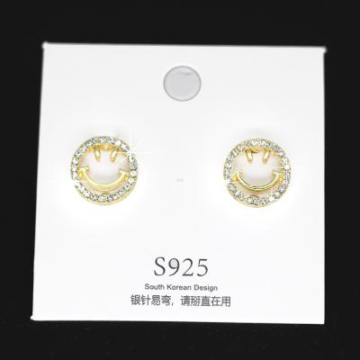 S925 Cute Exquisite Smiley Face Ear Studs Women's Sterling Silver Eardrops Temperament Sweet Girly Ins Earrings