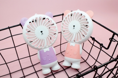 Mini Seven-Color Night Light Bear Fan Easy to Carry Small Handheld Fan Summer USB Charging Student Portable