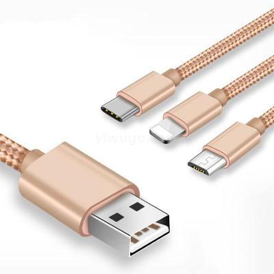 Factory Direct Sales One-to-Three Multifunction Data Cable Three-in-One USB Creative Weaving Three-Head Charging Data Cable