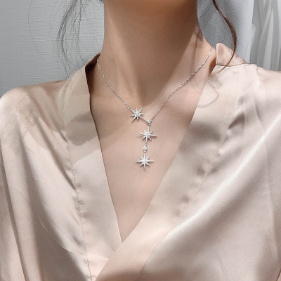 Whole Body 925 Silver Hexagram Necklace Female Meteor Double Star Clavicle Chain Valentine's Day Gift for Girlfriend Girlfriend