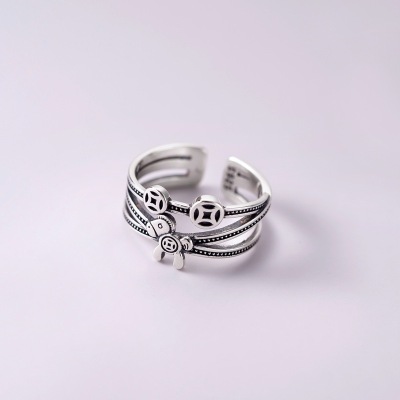 S925 Whole Body Silver Retro Distressed Immediately Rich Ring Opening Adjustable Index Finger Ring Women