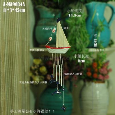 Fashion Sailing Boat Windbells Mediterranean Home Car Accessories Pendant wooden net Boat Windbells