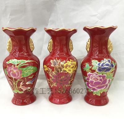 8-inch buddhist sacrificial vase red ceramic vase wedding decoration vase guanyin vase temple offering Buddha vase