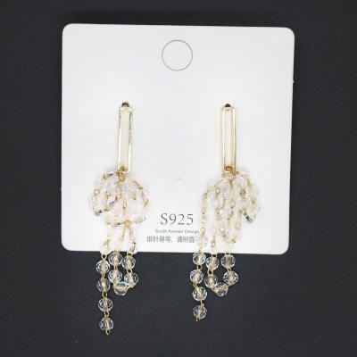 Sterling Silver Needle Trendy Refined Long Earrings Crystal Tassel Wild Eardrops Fashion Geometry Pattern Earrings for Women