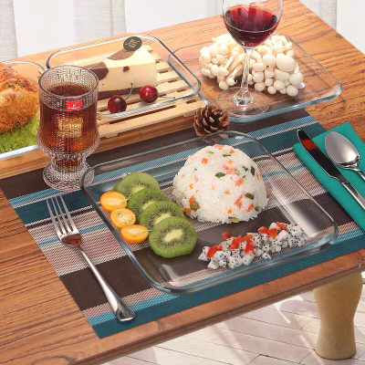 Tempered Glass Bakeware Western Cuisine Plate Glass Plate Baking Plate Fruit Plate Cake Plate Microwave Oven Suitable