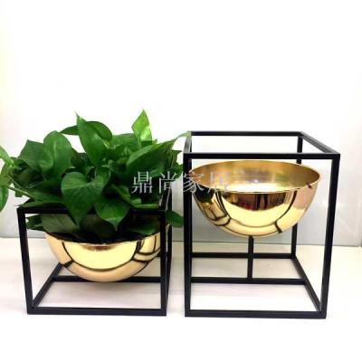 Nordics contracted flowerpot dark gold series flowerpot square and square area flowerpot placed pieces of gold black iron frame soft outfit