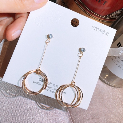 Silver needle long Japanese new style leads to fashionable personality of Network celebrity Drop earrings female cold wind