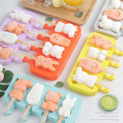 Silicone ice cream mold 4 with cartoon ice cream Popsicle mold DIY homemade food grade with cover and 50 sticks