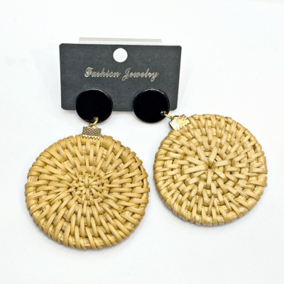Aliexpress sells at a point of time, rattan pendant geometric round, pendant grass rattan earrings in Europe and America