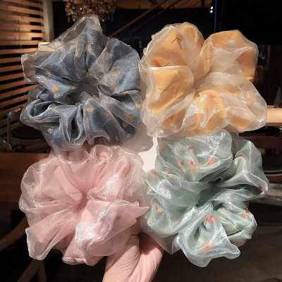 BM Same Style Elegant Flower Multi-Layer Gauze Large Intestine Hair Band Super Mori High Ponytail Hair Rope Rubber Band Female Korean Style