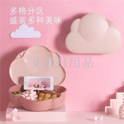 Jl-6258 plastic round New Year dried fruit melon seeds with separate compartments and cover happy candy fruit box