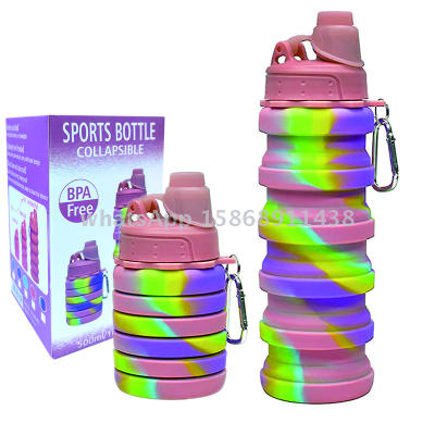 500ML Collapsible Water Bottle Portable Sports Bottle Outdoor Climbing Hiking Silicone BPA Free My Bottles Pink Gradient