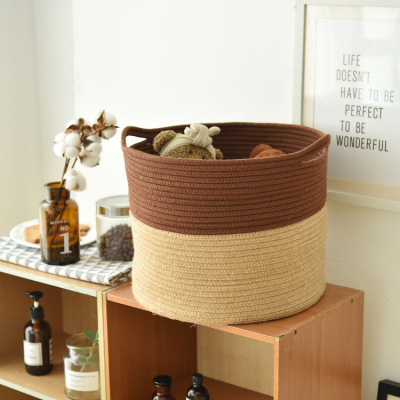 New Cotton Braided Sundries Storage Basket Toy Finishing Storage Basket Foreign Trade Nordic Style Cotton String Laundry Basket