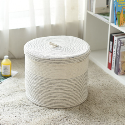 Cotton rope basket with cover clothes toy basket woven Cotton rope dirty clothes basket can be woven for manufacturers