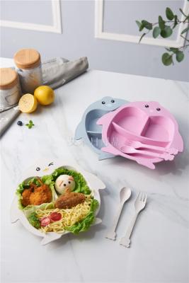Jl-6224 penguin wheat straw meal plate student meal plate fast food plate separated dish plate with fork