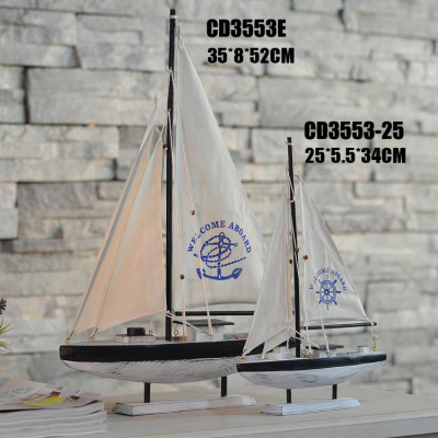 American Single Sailing Boat Mediterranean Style Wooden Crafts Home Accessories Photography props CD3553