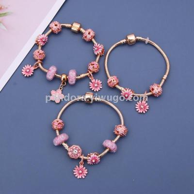 Fashion Petals Pendant Star Wish Shining Bracelet for Valentine's Day Gift Rose Gold Glaze Women's String Decoration