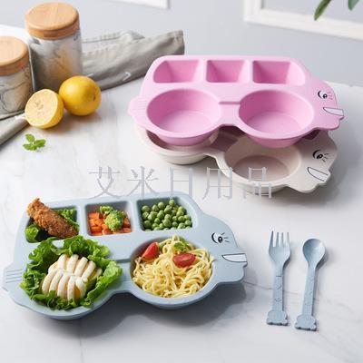 Jl-6227 eco-car wheat straw meal plate divider dish with fork