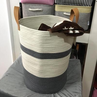Cotton String Woven Foldable Laundry Basket Japanese Household Supplies Storage Basket Hand Holding Clothes Toy Storage Cotton String Basket