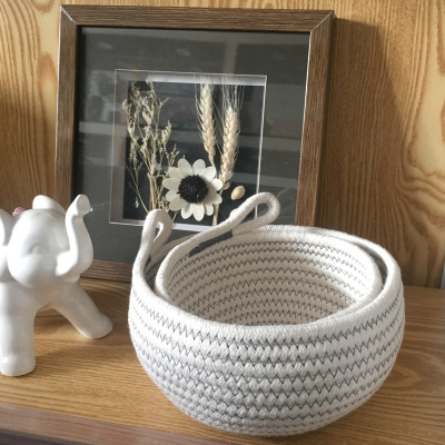 Hand-woven table top cotton cord basket cross-border hot cotton cord basket creative Nordic cotton cord basket