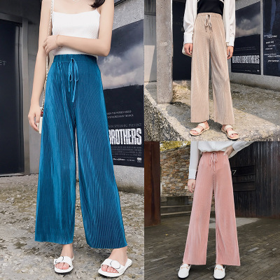 The new chiffon pleated trousers for women in the summer of 2020, thin wide-leg trousers with loose drapery, slim straight leg and nine-minute trousers